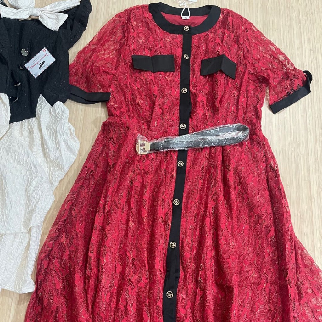 LD 92-98 Reilly Red Brukat Dress+Belt Fairlady 176