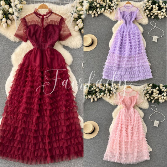 [READY] LD 88-90 Seliana Red Lace Tutu Brukat Dress Korean Style Premium Fairlady 156