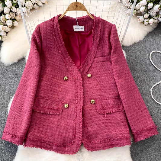 [READY] LD 102 Gina Pink Fuchsia Tweed Blazer Lengan Produk Fairlady 24/04