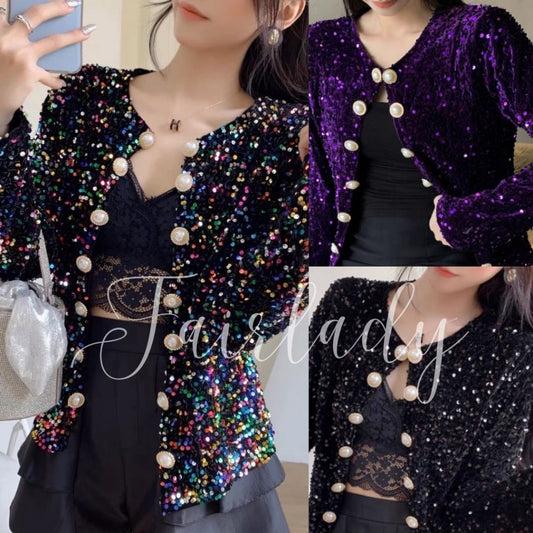 [READY STOCK] LD 90 Isolde Party Sequin Top Blazer Outer Pesta Korea Premium Fairlady_id