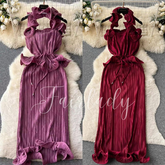 [READY] LD 66-120 Fina Chiffon (Red/Purple) Ruffle Dress Korean Style Premium Fairlady 04/06