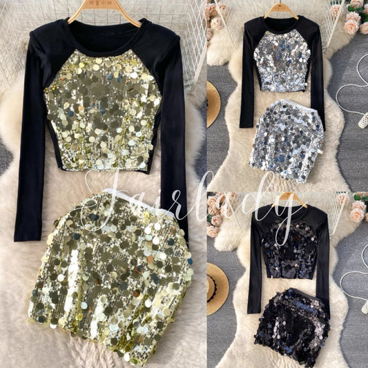 [READY STOCK] Chloe Sequin Set Top+Skirt Pesta Korean Style Premium Fairlady 23/07