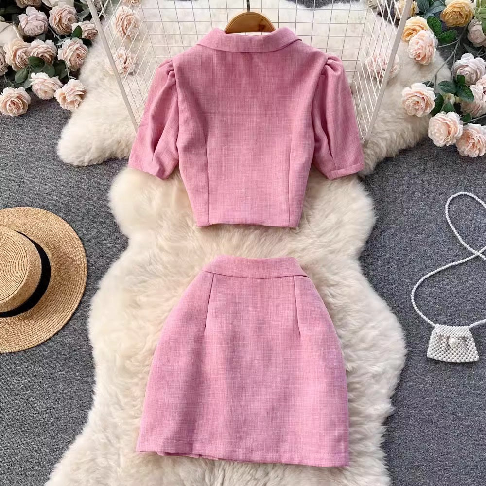 LD 82/64 Vanessa Casual Pink Tweed Set Top+Skirt Fairlady 158