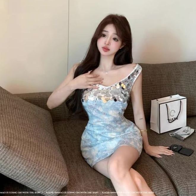 LD 82-88 Cestella Mini Sequin Silver-Blue Dress