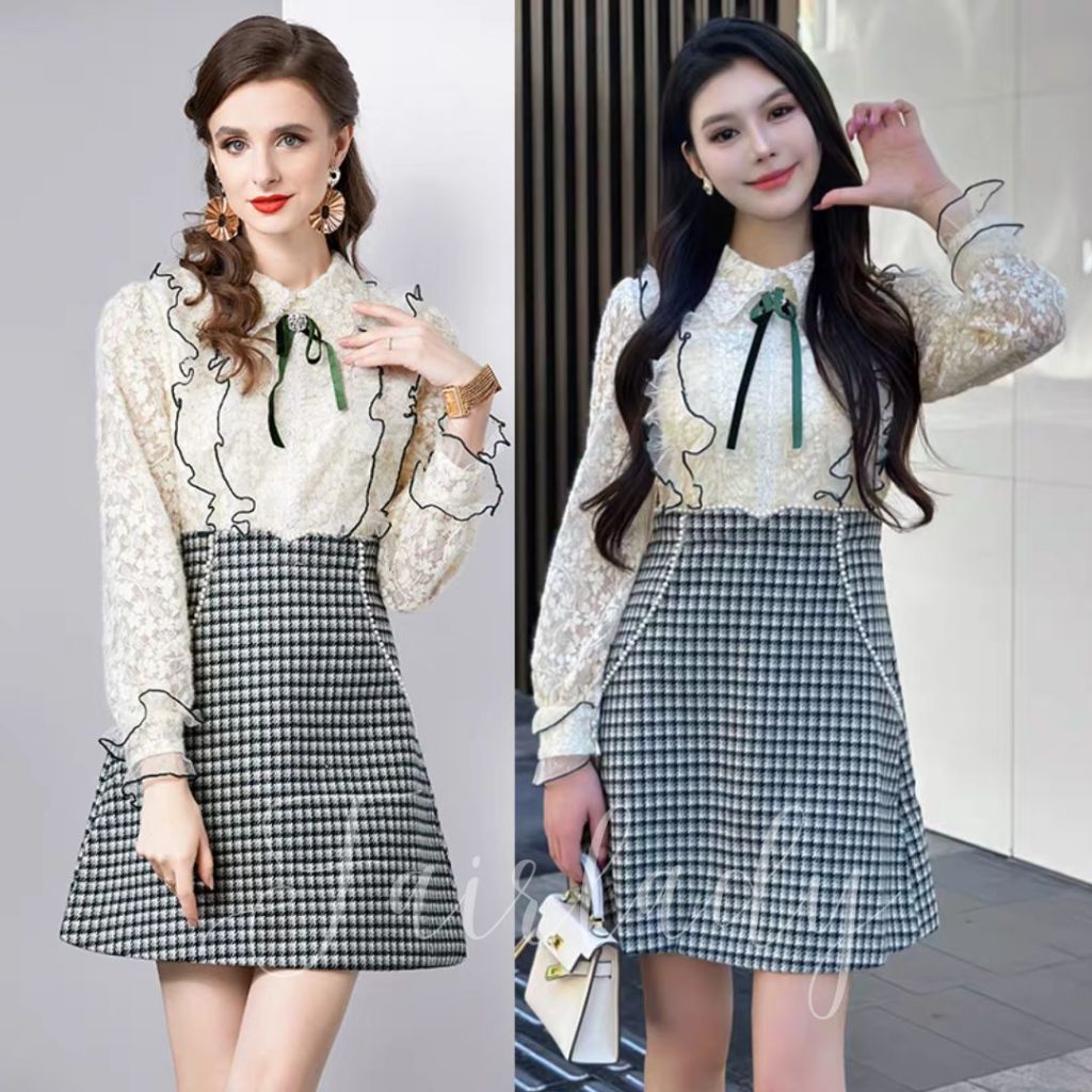 [READY] LD 90-92 Juno Tweed Lace Dress Korean Style Premium Fairlady 176