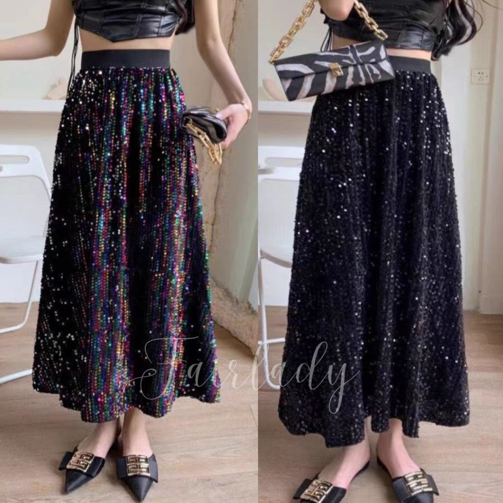 [READY STOCK] LP 64-98 Kumiko Sequin Party Flare Skirt Rok Pesta Blink Korea Premium Fairlady_id