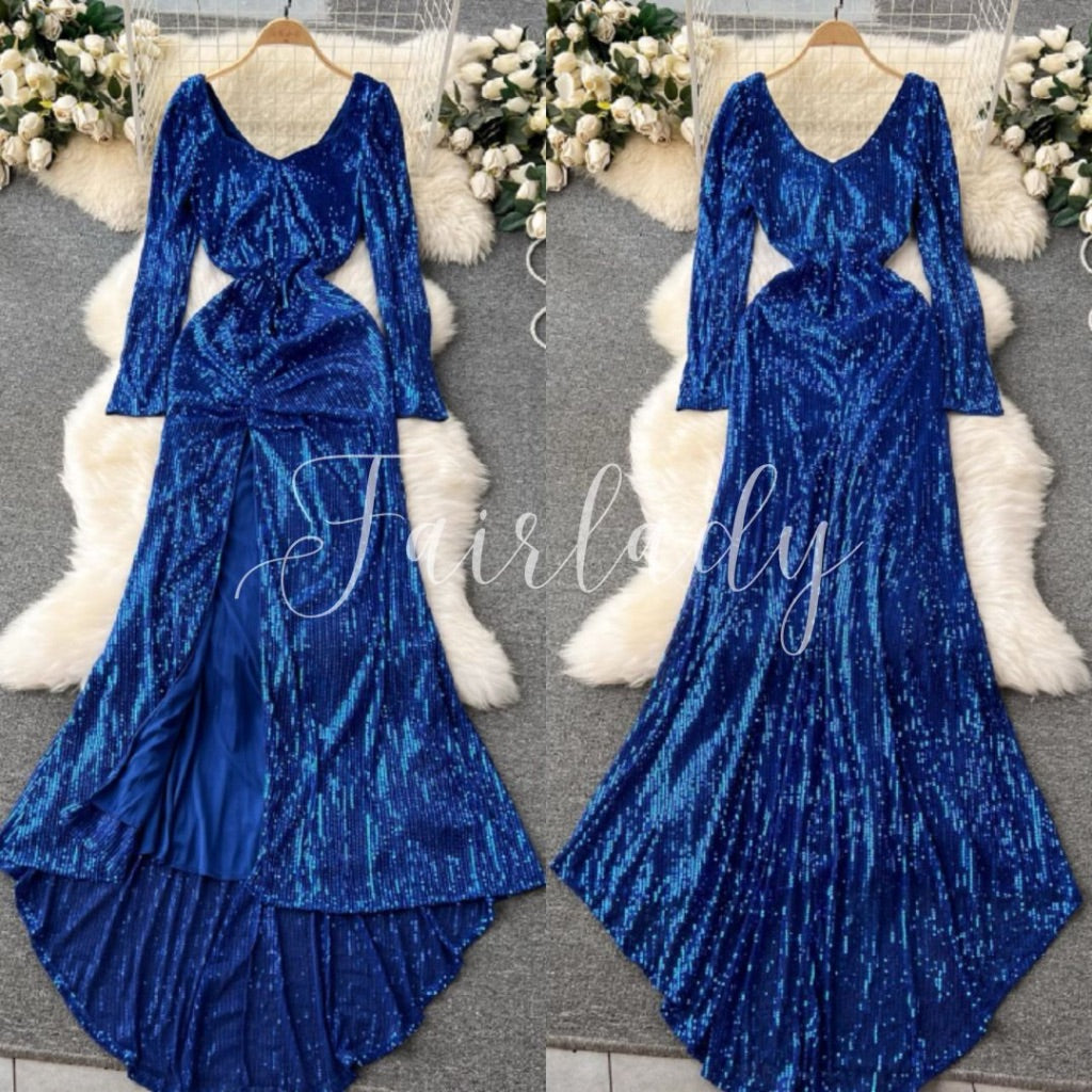 [READY STOCK] LD 82-102 Billie Blue Sequin Party Maxi Dress Pesta Korean Style Premium Fairlady_id 20/02