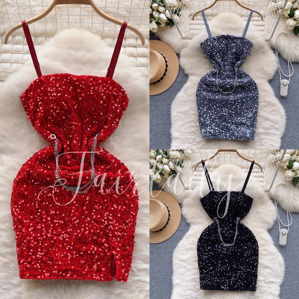 [READY] LD 72-88 Yeria Sequin Party Mini Dress Pesta Korean Style Fairlady_id 05/06