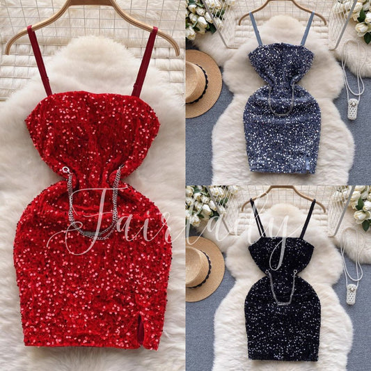 [READY] LD 72-88 Yeria Sequin Party Mini Dress Pesta Korean Style Fairlady_id 05/06