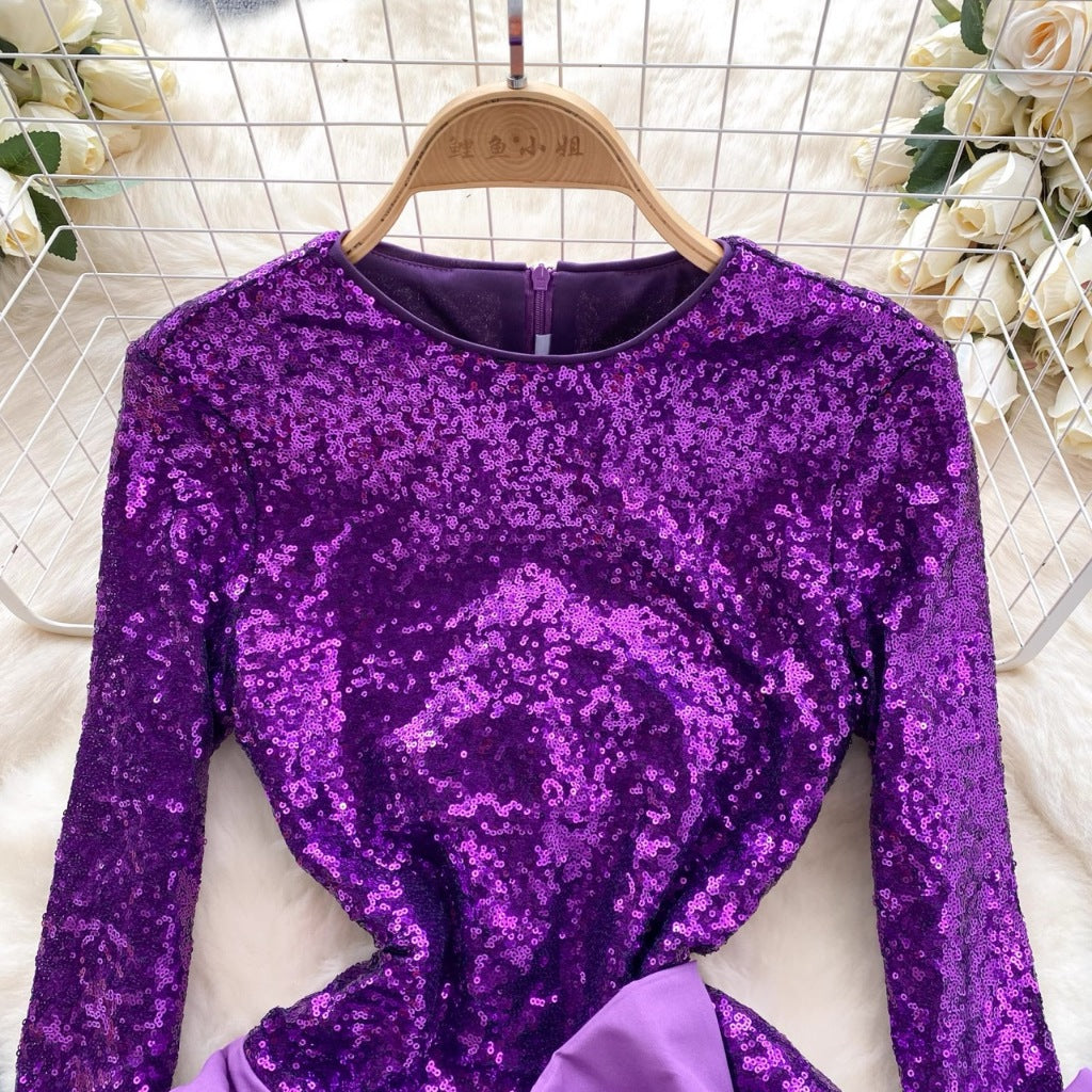 [READY STOCK] LD 88-100 Clara Purple Mini Sequin Dress Korean Style Premium Fairlady 10/07