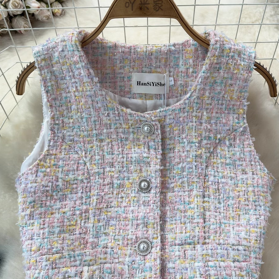 [READY STOCK] LD 92 Erica Tweed Vest Korean Style Premium Fairlady 16/07