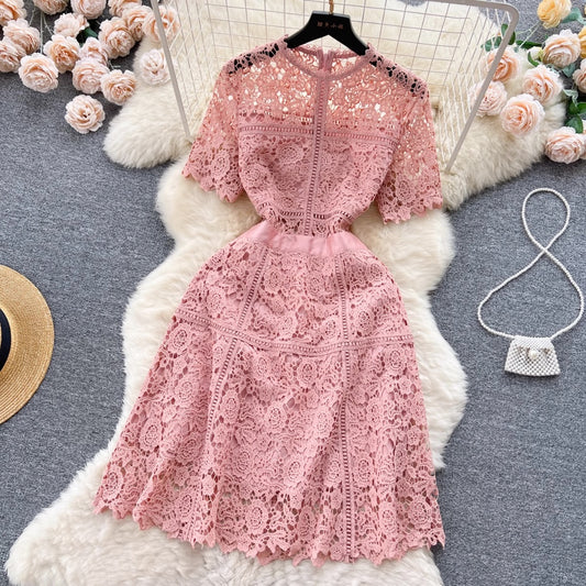 [READY] LD 86-98 Kaori Pink-Peach Brukat Lace Midi Dress Korean Style Premium Fairlady 152