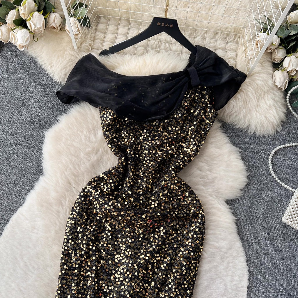 [READY]  Alice Sequin Party Sabrina Midi Dress