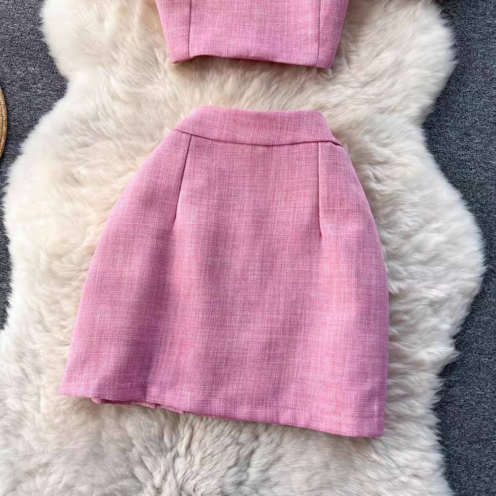 LD 82/64 Vanessa Casual Pink Tweed Set Top+Skirt Fairlady 158