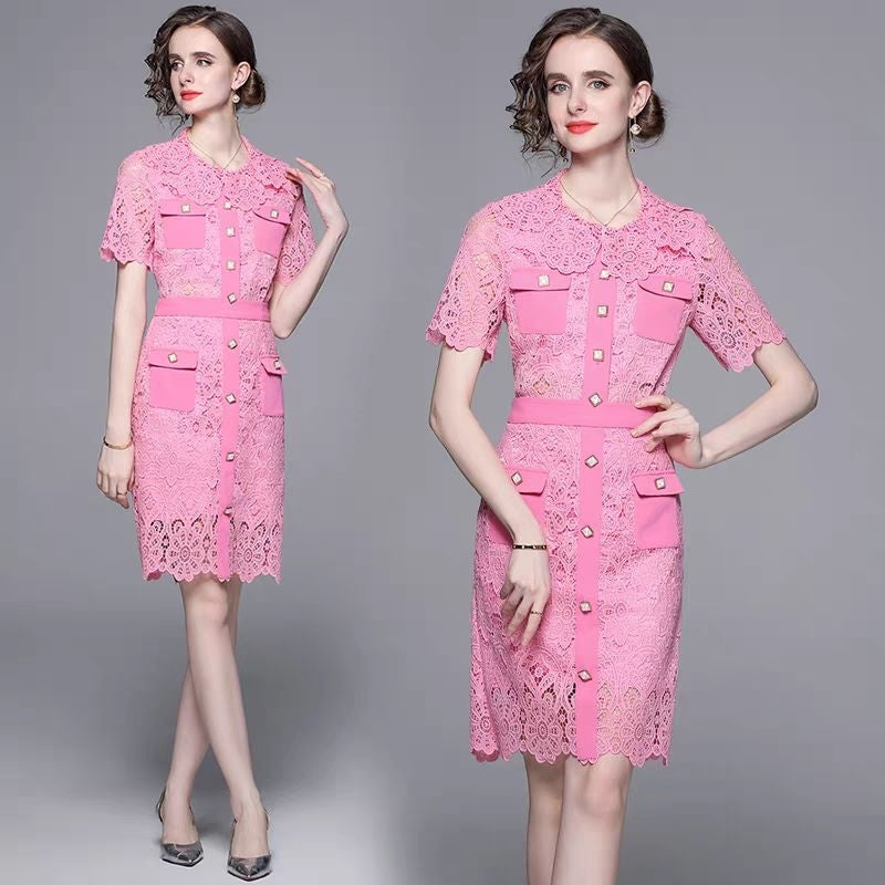 Chloe Pink Brukat Set Top+Skirt Fairlady 170