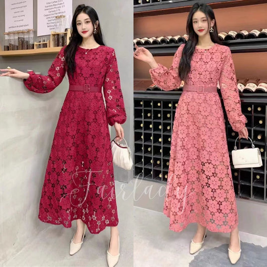 [READY] LD 90-94 Verdandi Brukat Lace Maxi Dress Kondangan Gaun Pesta Wanita Korean Style Premium Fairlady_id