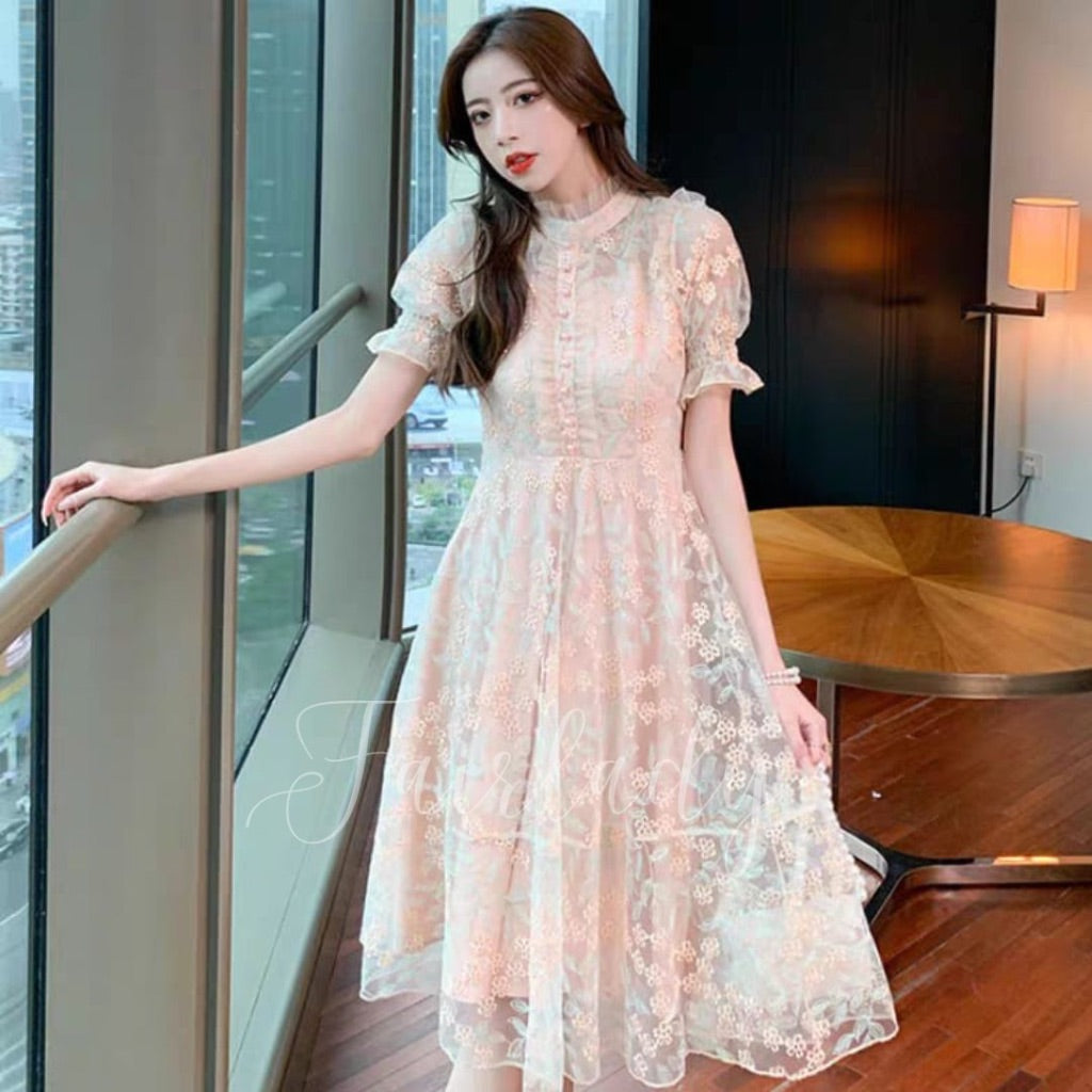 Elena Embroidery Dress Short Sleeves Korean Style Premium Fairlady_id