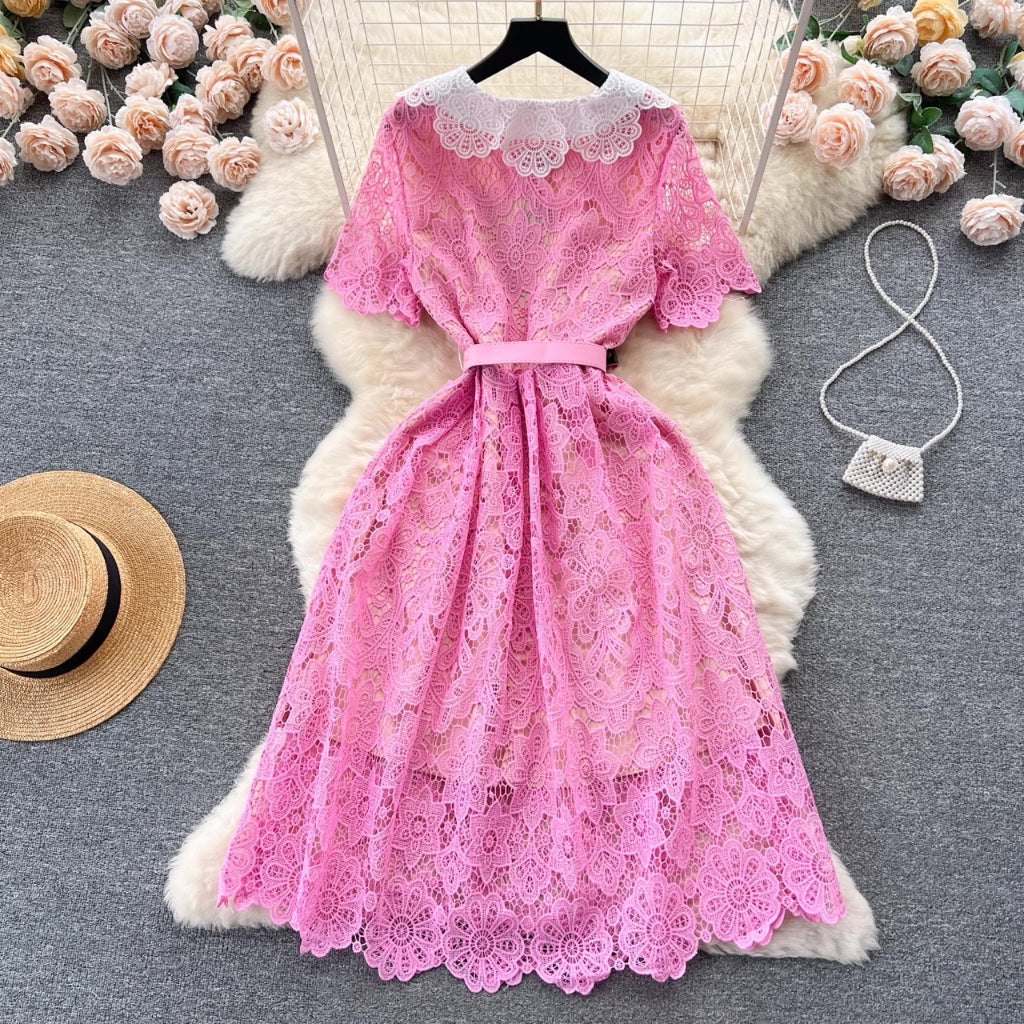 [READY] LD 84-100 Andrea Brukat Collar Dress PINK Fairlady 20/2