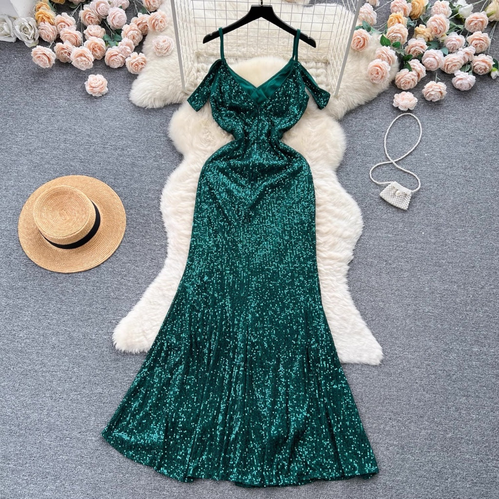 [READY] LD 82-104 Kate Green Sequin Maxi Dress