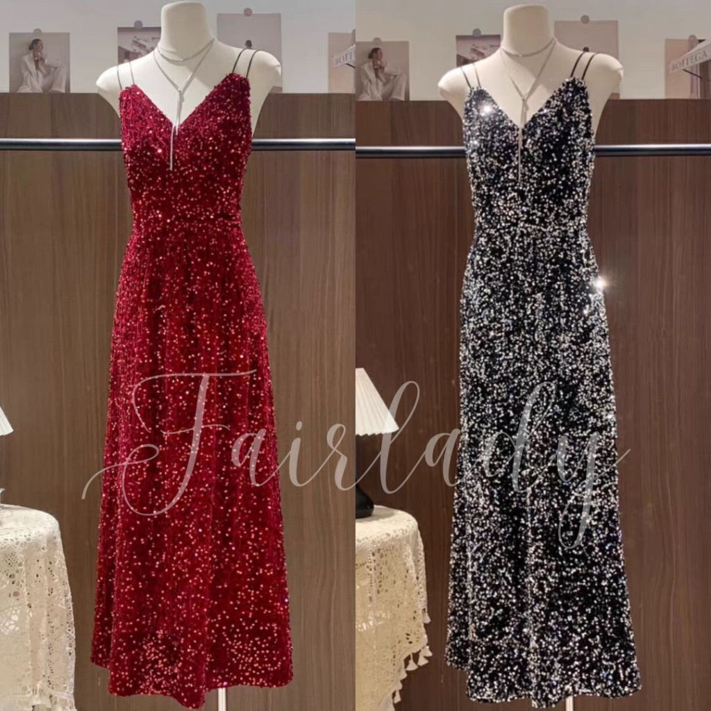 [READY STOCK] LD 78-90 Gemma Sequin Velvet Party Maxi Dress Pesta Korean Style Premium Fairlady_id 20/02