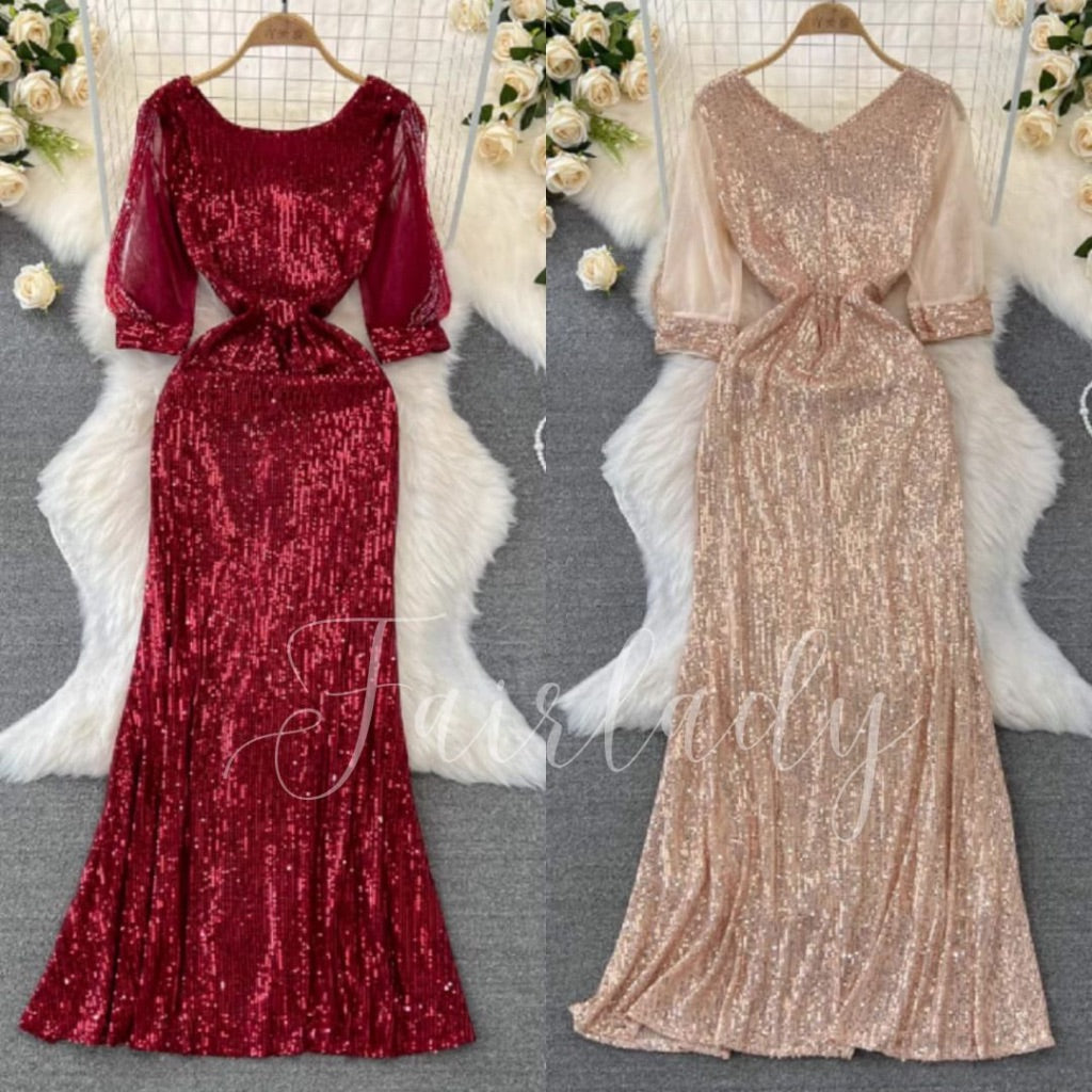 [READY STOCK] LD 74-100 Vernice Sequin Beads Maxi Party Dress Gaun Pesta Korean Style Premium Fairlady 9/7