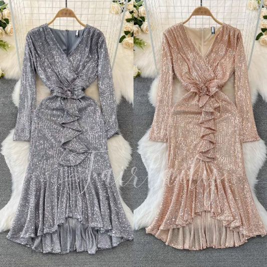 [READY STOCK] LD 86-108 Othella Sequin Maxi Dress Party Gaun Pesta Korean Style Premium Fairlady 01/03