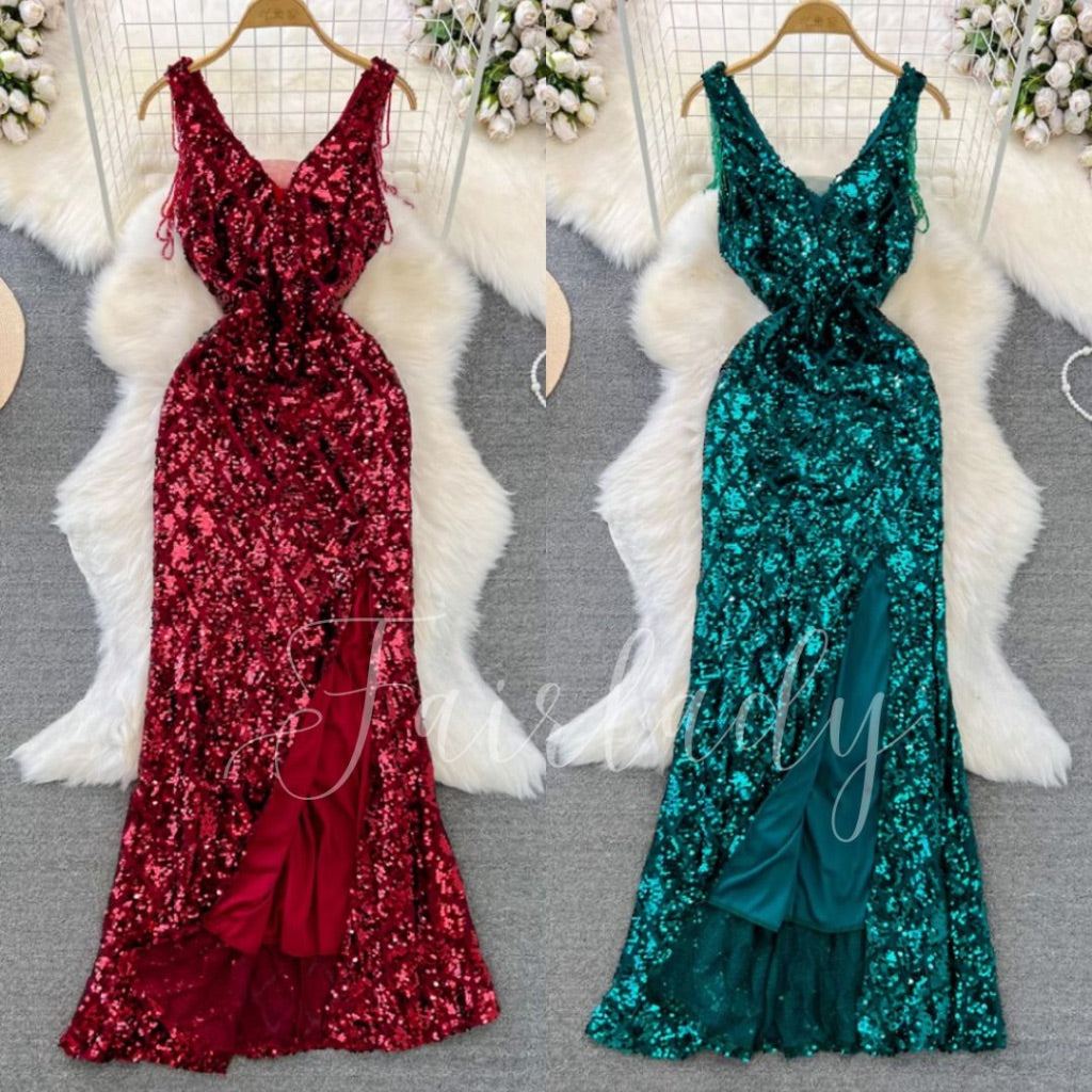 [READY STOCK] LD 76-104 Olaia Sequin Beads Maxi Party Dress Gaun Pesta Korean Style Premium Fairlady 9/7