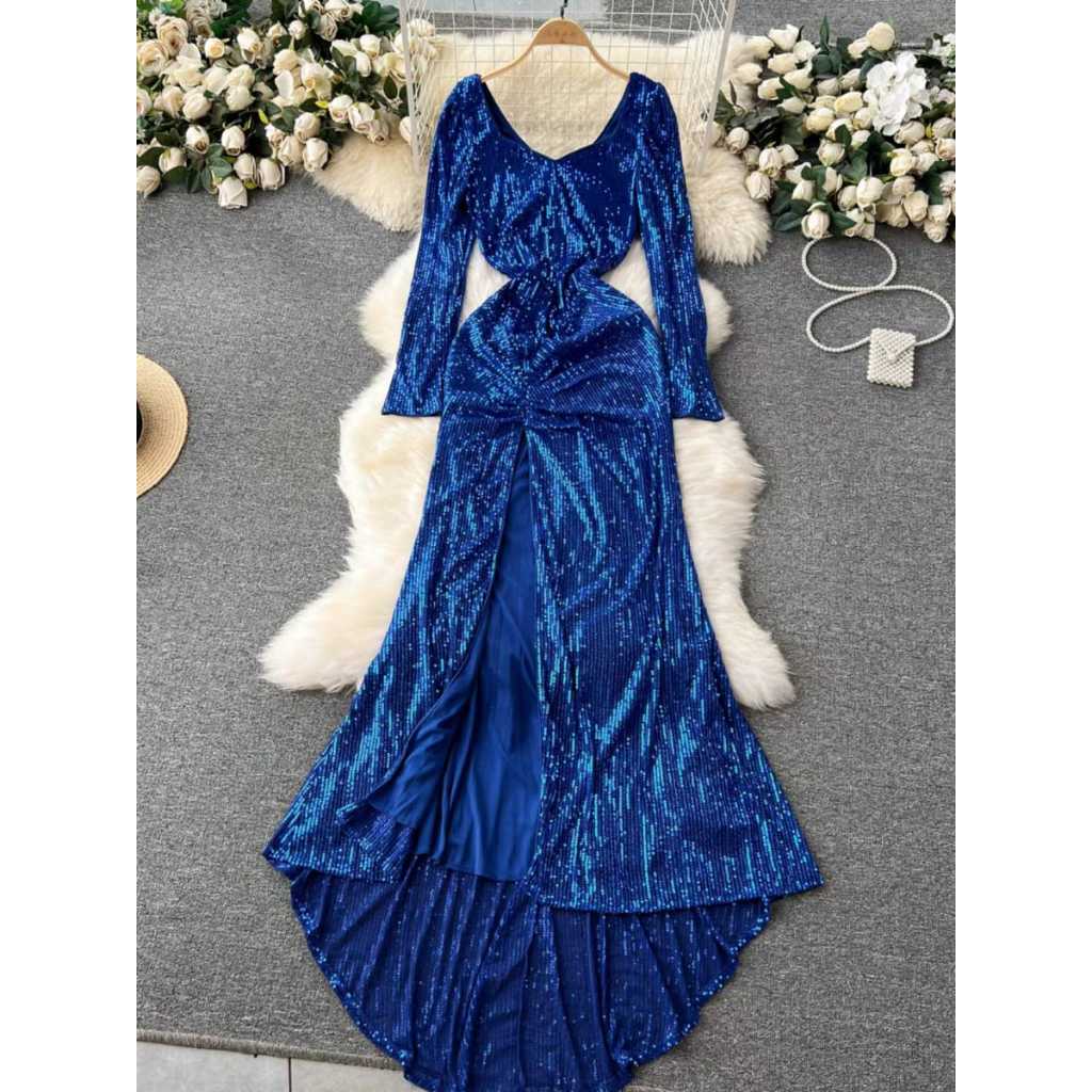 [READY STOCK] LD 82-102 Billie Blue Sequin Party Maxi Dress Pesta Korean Style Premium Fairlady_id 20/02