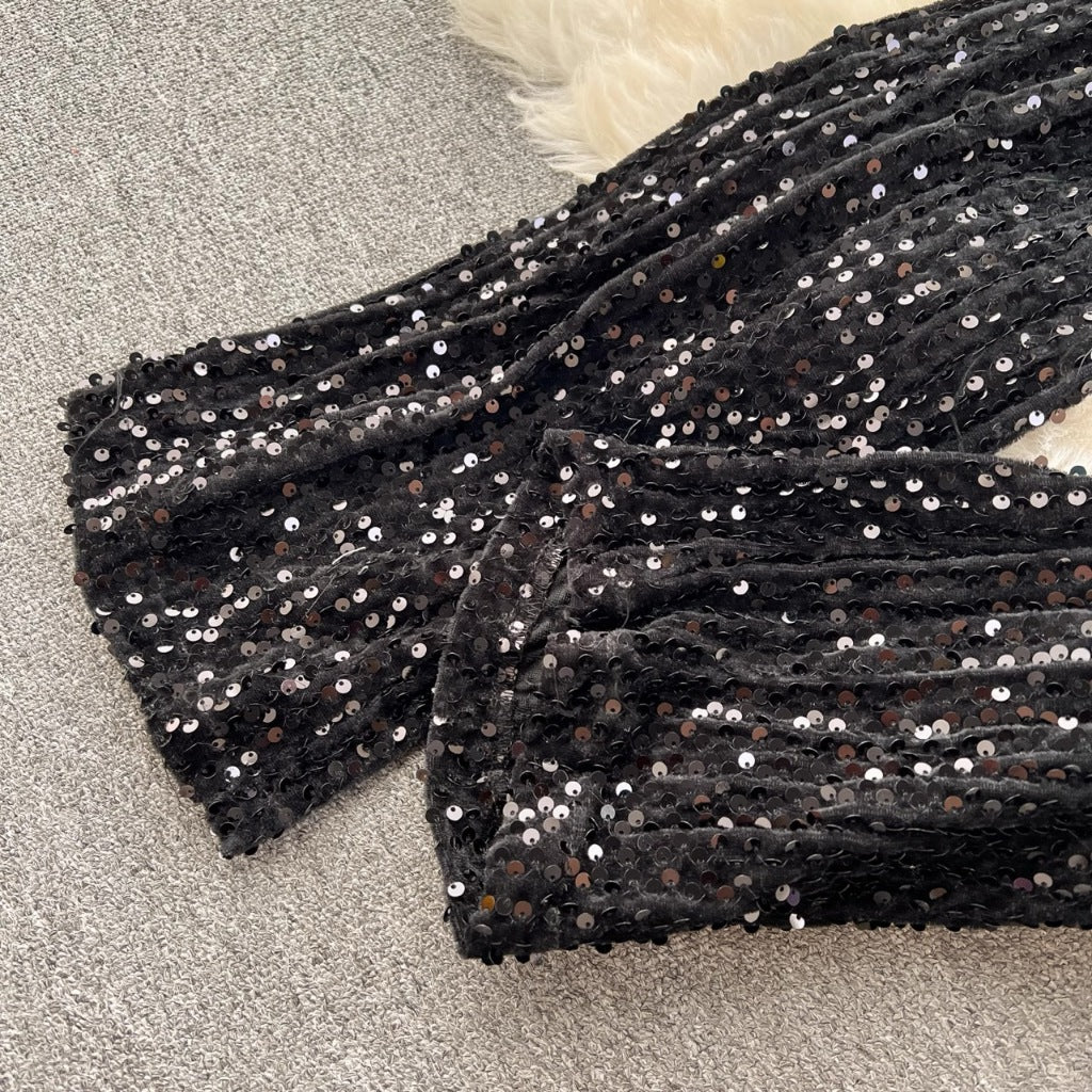 [READY STOCK] LD 76-110 Fiore Black Fur Sequin Jumper Pesta Korean Style Premium Fairlady