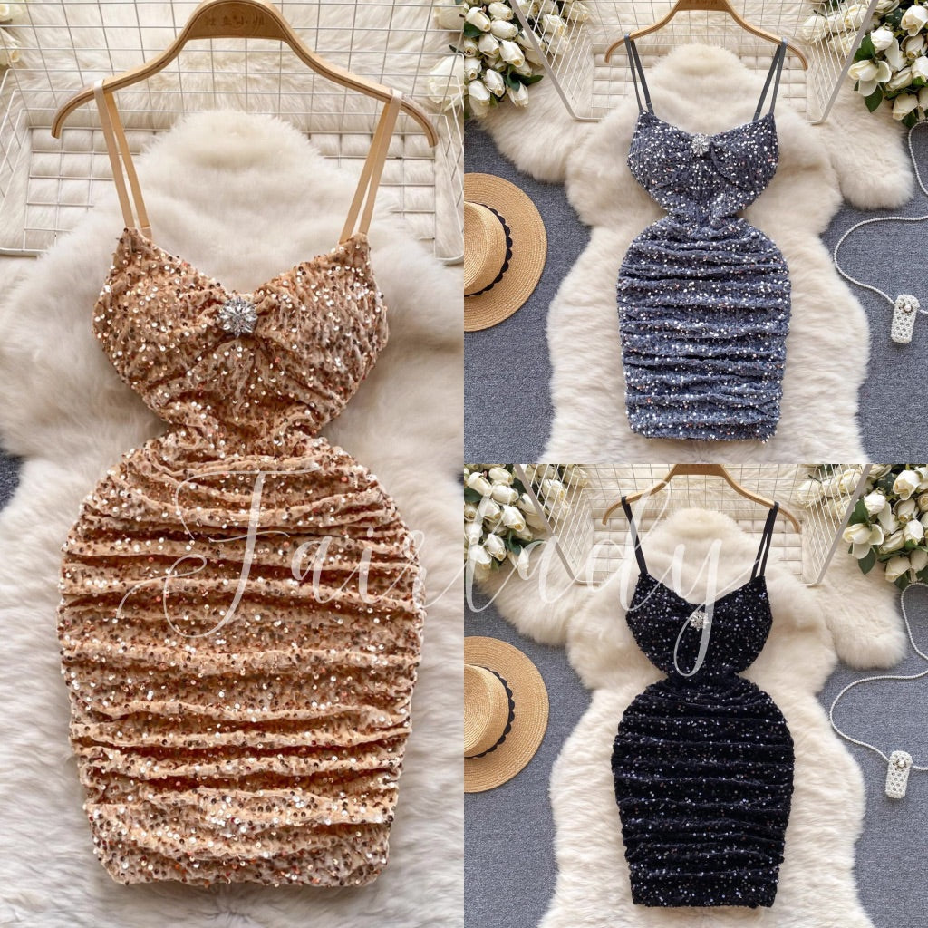 [READY] LD 74-100 Celia Sequin Party Mini Dress Pesta Korean Style Fairlady_id 05/06