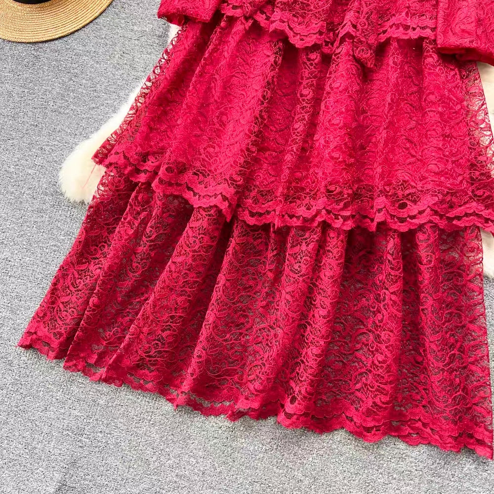 LD 94 Clau RED Brukat Layered Dress Fairlady 161