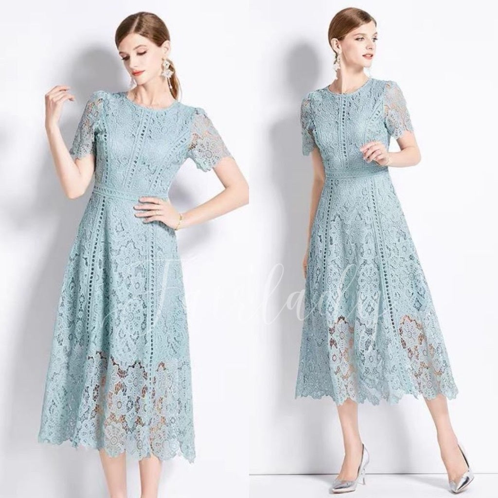 [READY] LD 86-102 Chandel Blue Tosca Brukat Lace Maxi Dress Korean Style Fairlady_id 152