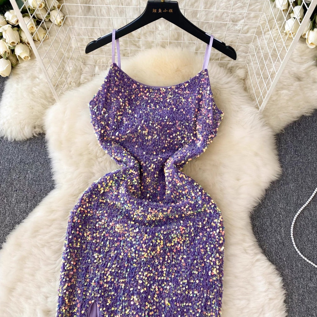 LD 80-92 Fion Purple Sequin Velvet Midi Dress