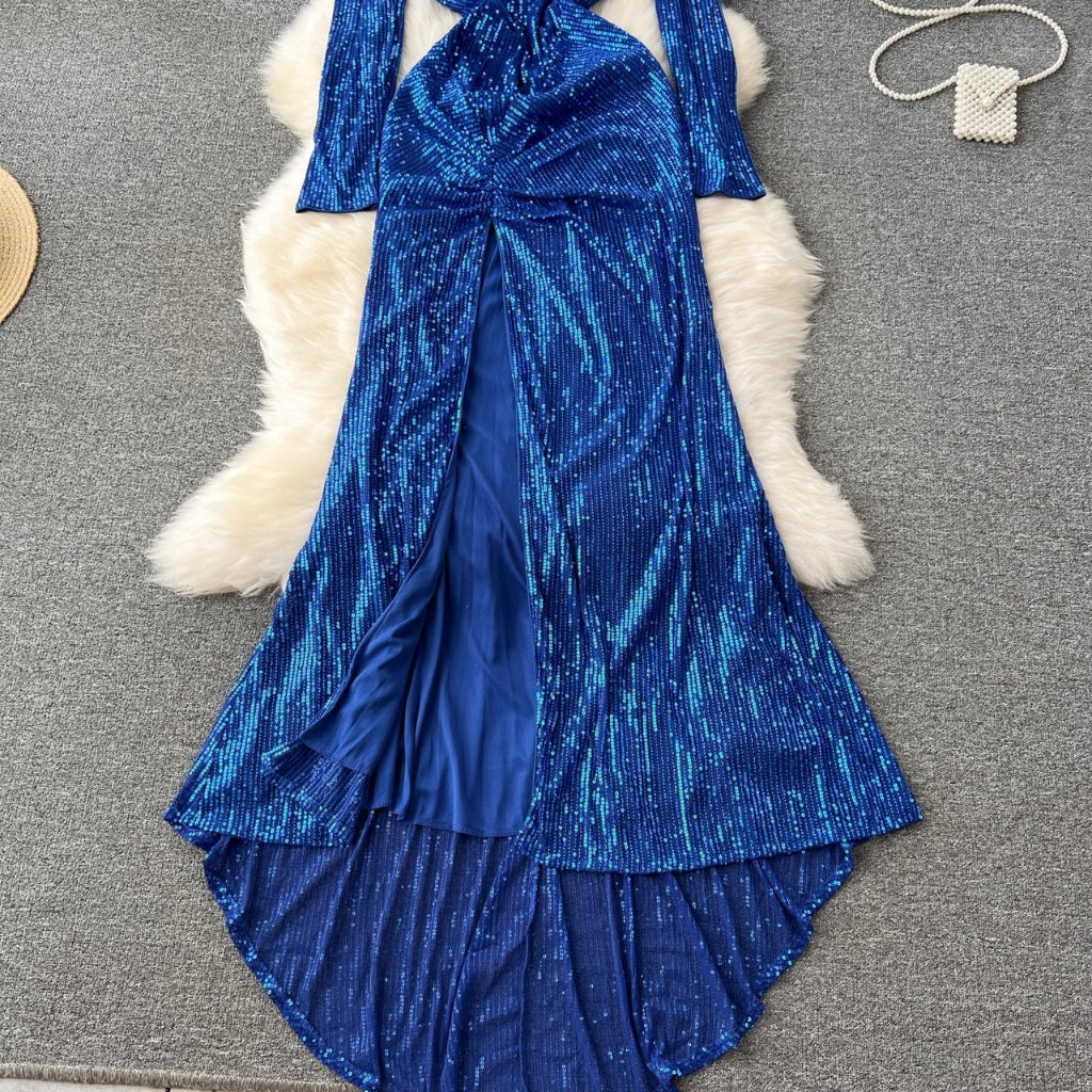 [READY STOCK] LD 82-102 Billie Blue Sequin Party Maxi Dress Pesta Korean Style Premium Fairlady_id 20/02