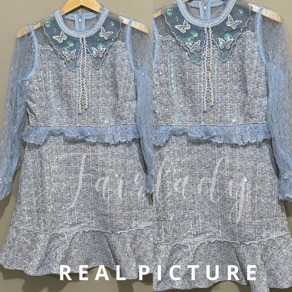 [READY] LD 90-100 Agatha Tweed Lace Blink Blue Dress Korean Style Premium Fairlady 176