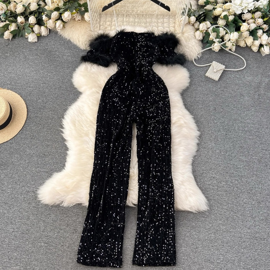 [READY STOCK] LD 76-110 Fiore Black Fur Sequin Jumper Pesta Korean Style Premium Fairlady