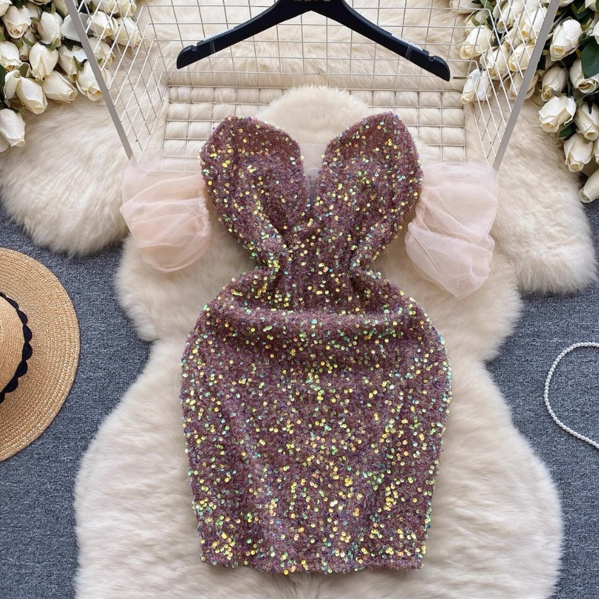 [READY STOCK] LD 70-90 Cora Bronze Mini Sequin Dress Korean Style Premium Fairlady 10/07