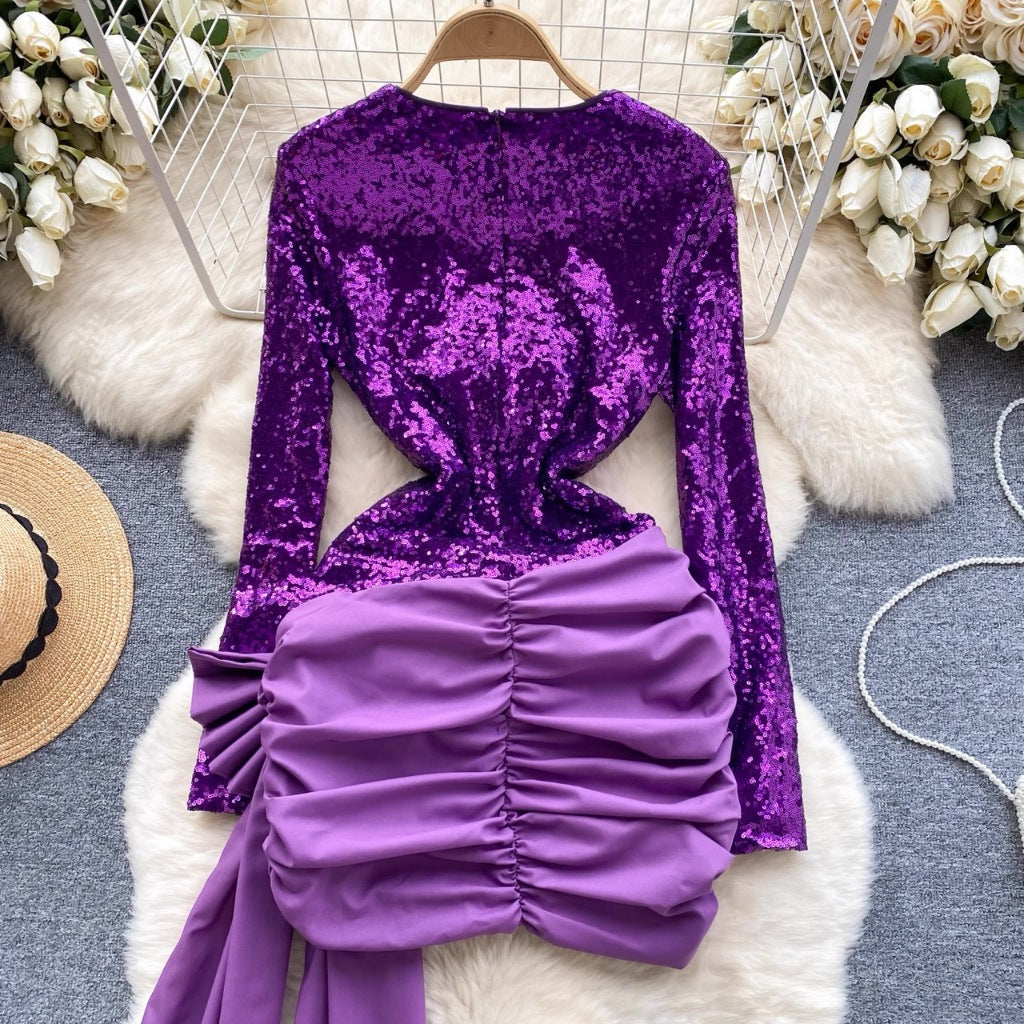 [READY STOCK] LD 88-100 Clara Purple Mini Sequin Dress Korean Style Premium Fairlady 10/07