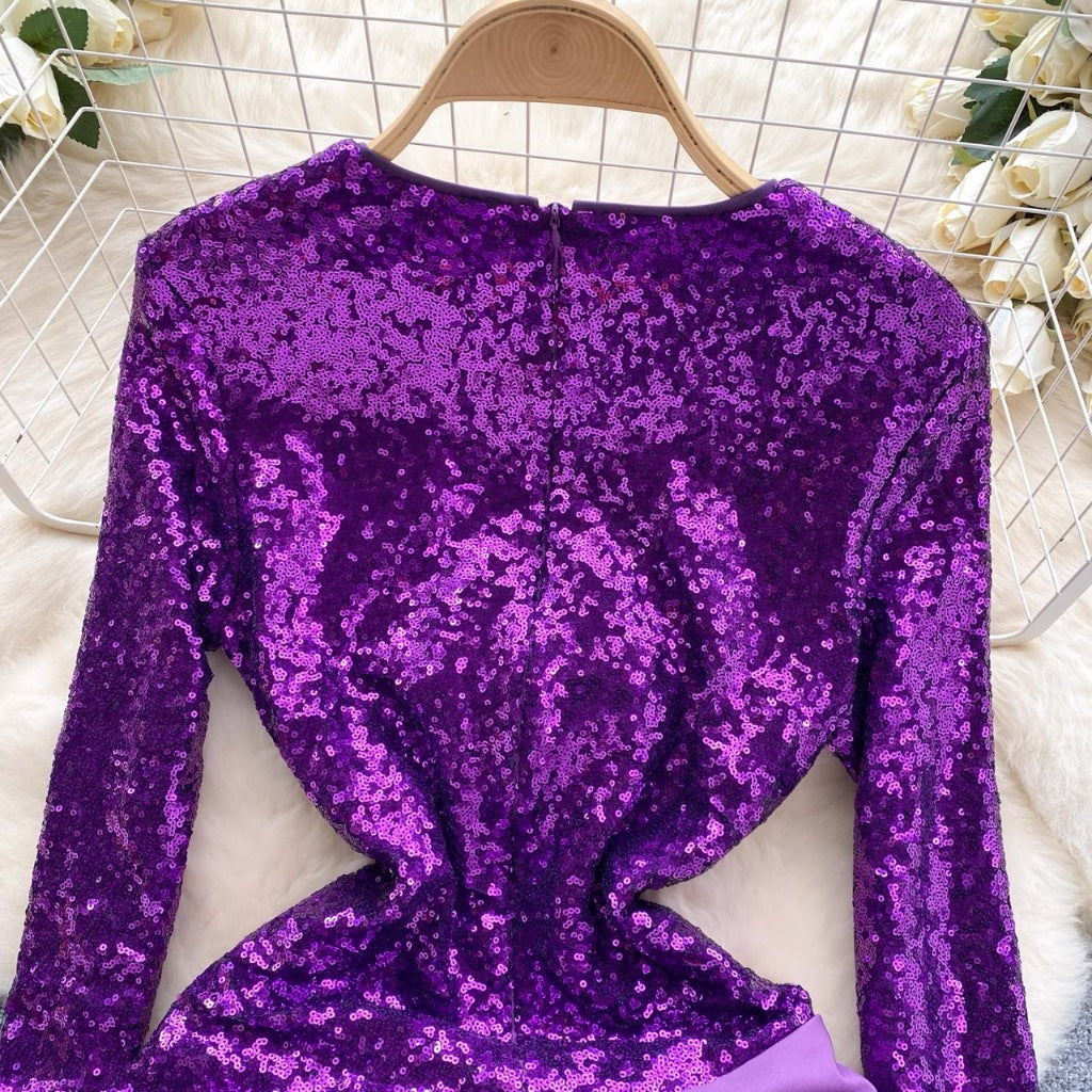 [READY STOCK] LD 88-100 Clara Purple Mini Sequin Dress Korean Style Premium Fairlady 10/07