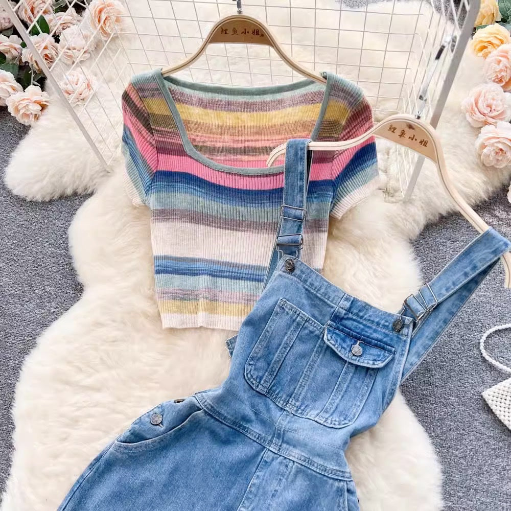 LD 100/84 Janice Set Knit Top+Jumper Denim Jeans Fairlady 158