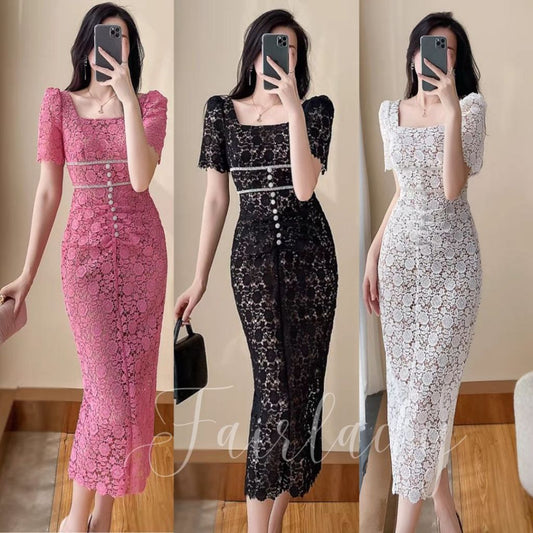 [READY STOCK] LD 90-92 Erica Brukat Dress Diamond Cangkang Korean Style Premium Fairlady 20/2