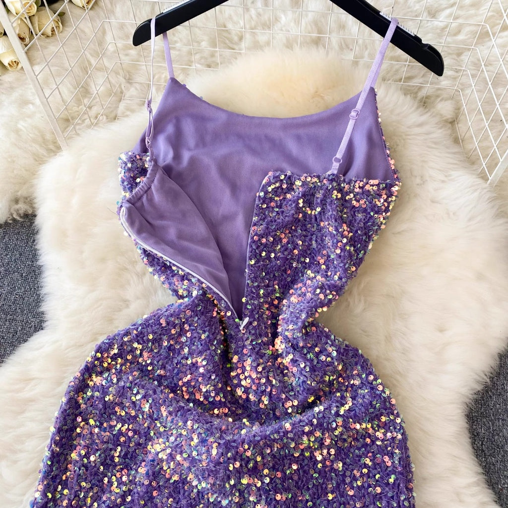 LD 80-92 Fion Purple Sequin Velvet Midi Dress