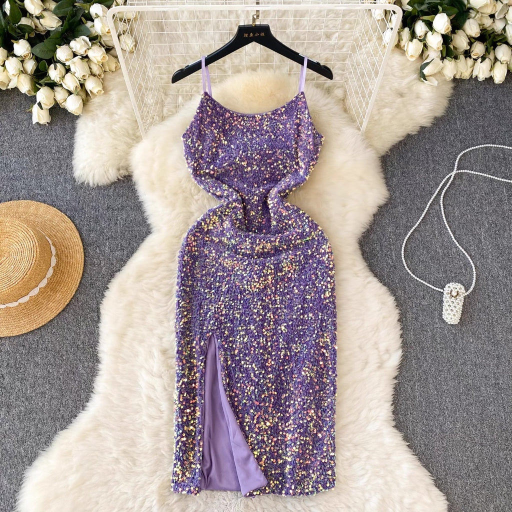 LD 80-92 Fion Purple Sequin Velvet Midi Dress