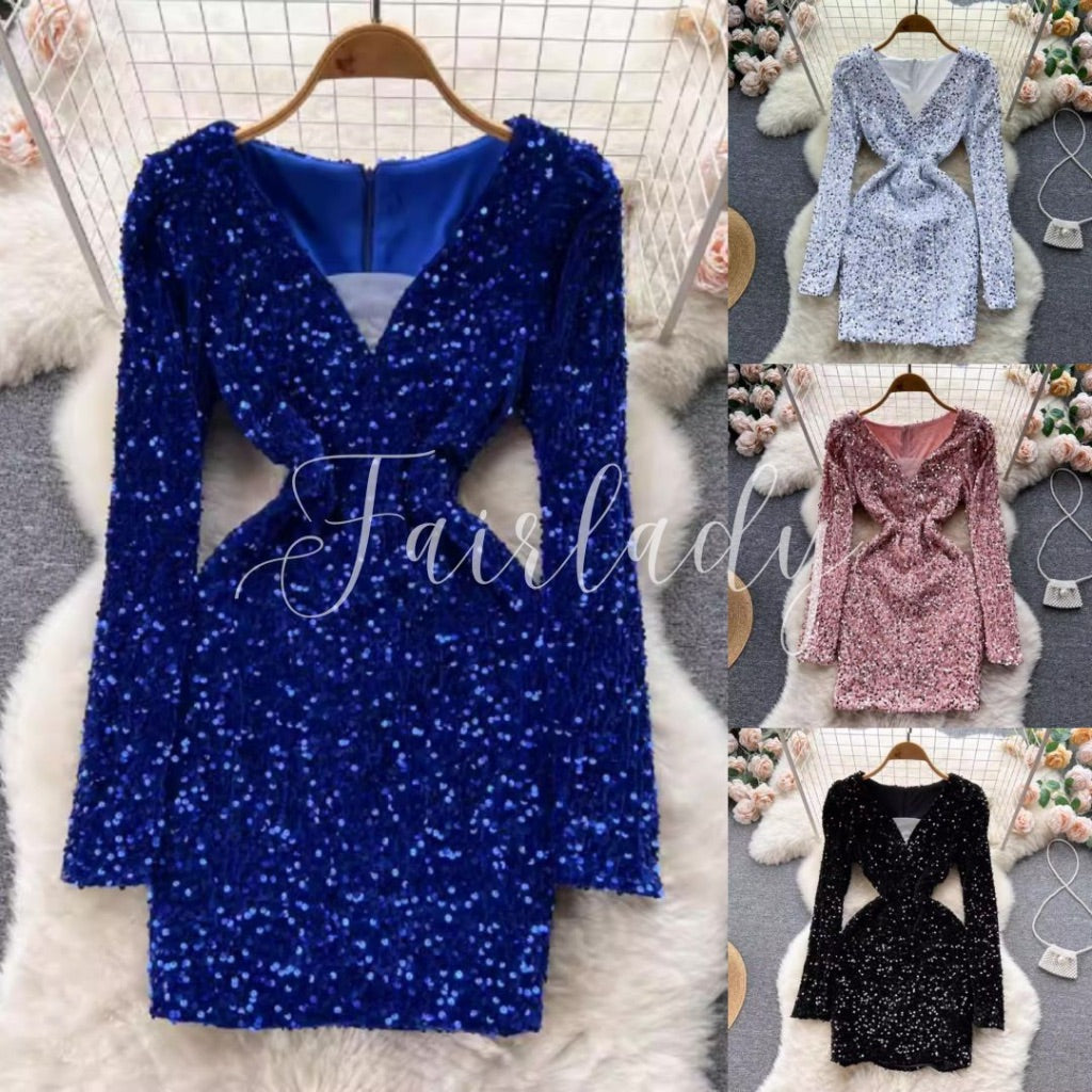 [READY STOCK] LD 84-92 Emelie Sequin Party Mini Dress Pesta Korea Wanita Korean Style Fairlady_id