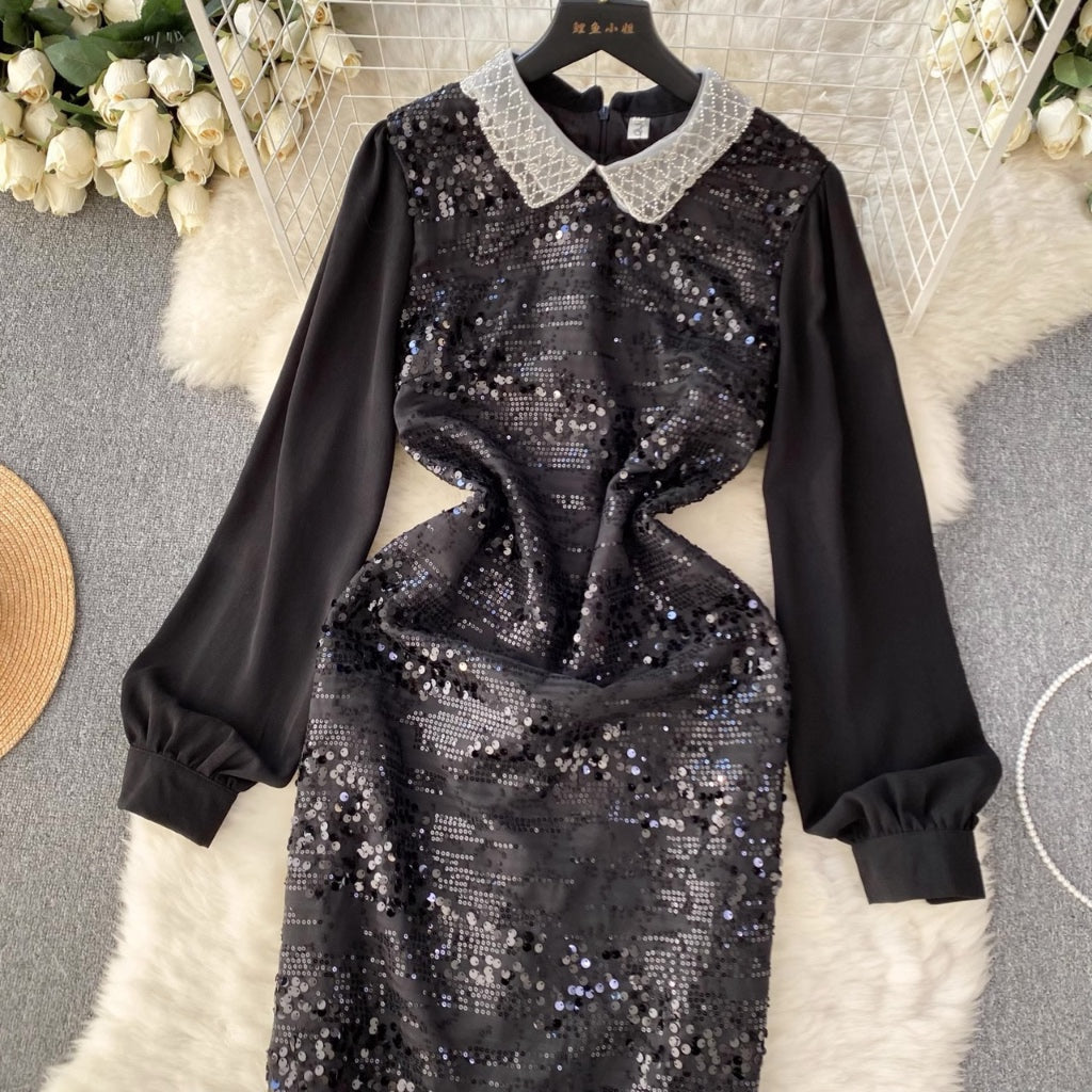 [READY] LD 96-100 BIG Arwen Black Sequin Midi Dress