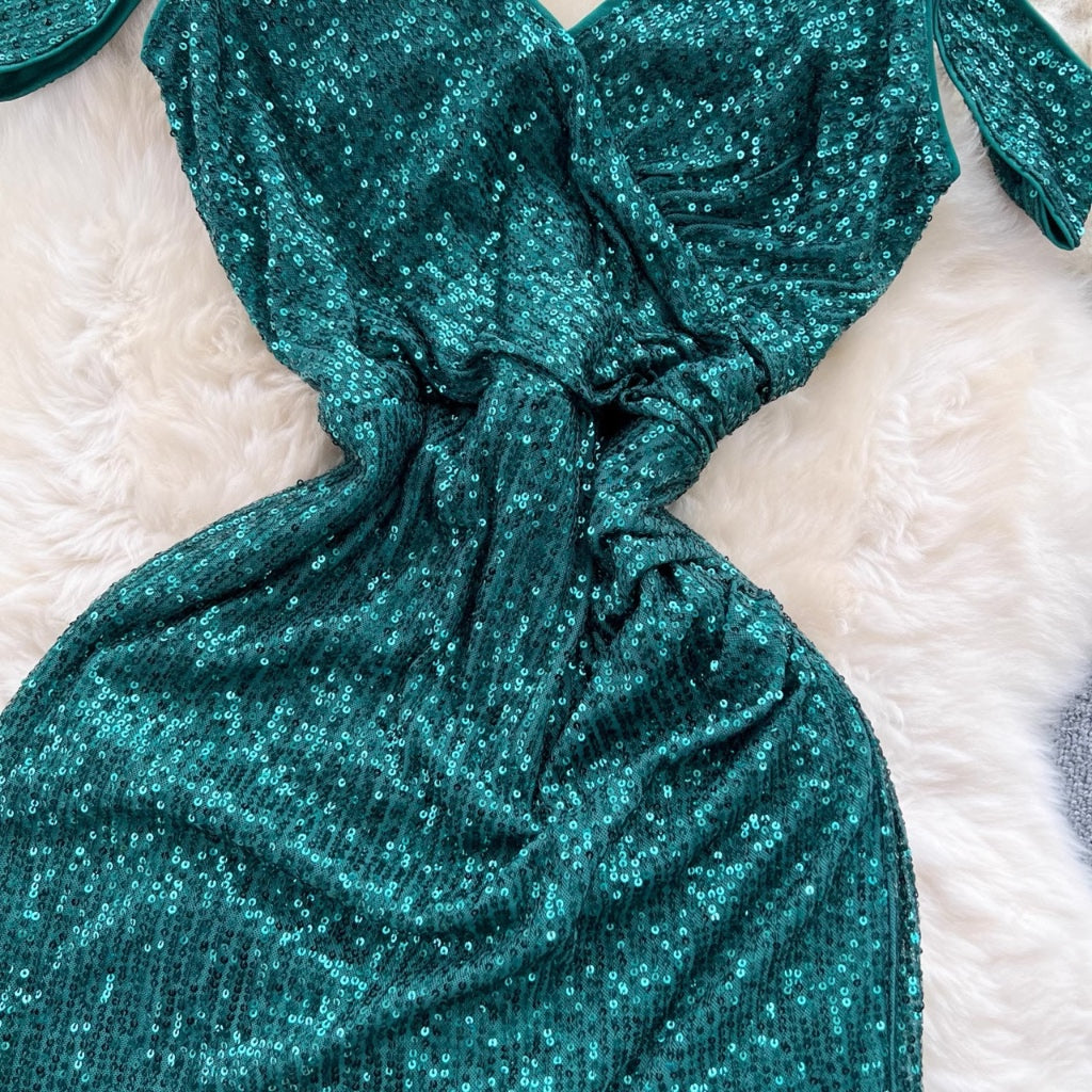 [READY] LD 82-104 Kate Green Sequin Maxi Dress