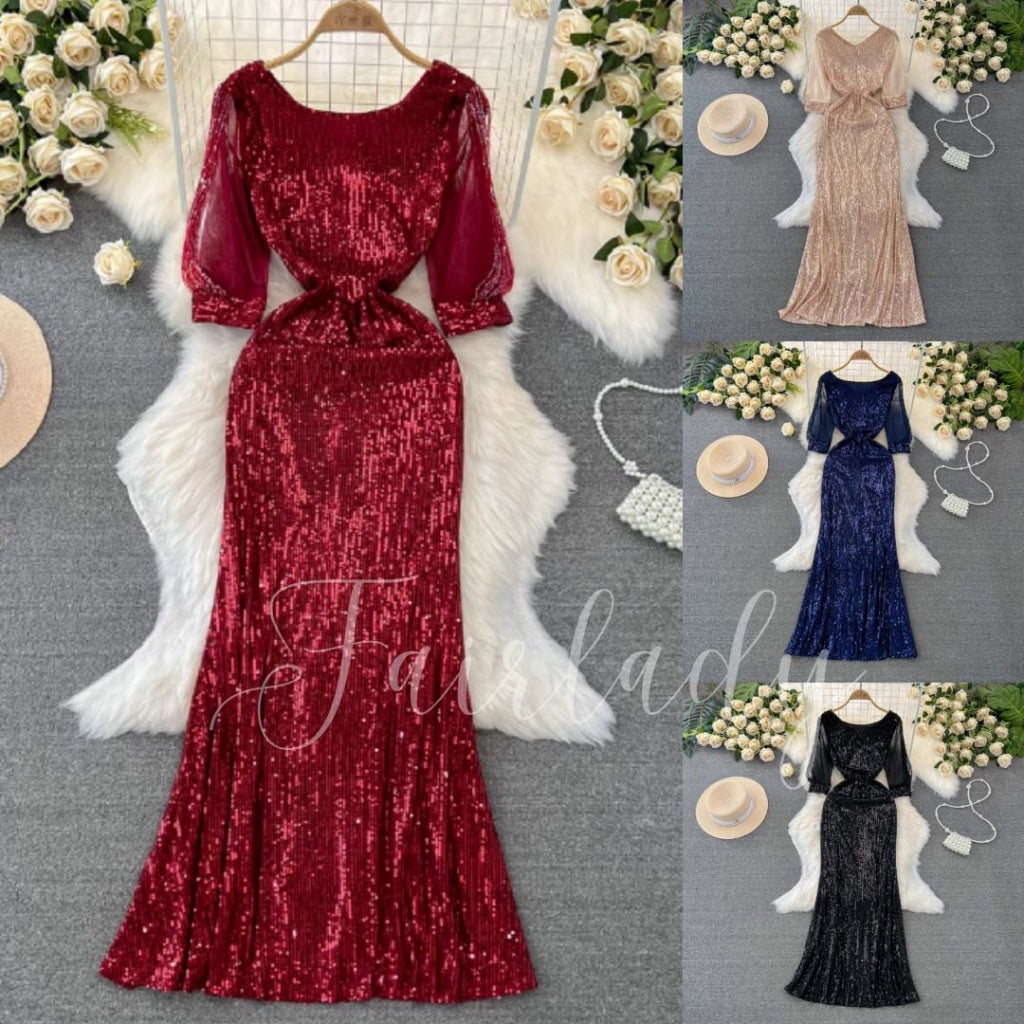 [READY STOCK] LD 74-100 Vernice Sequin Beads Maxi Party Dress Gaun Pesta Korean Style Premium Fairlady 9/7