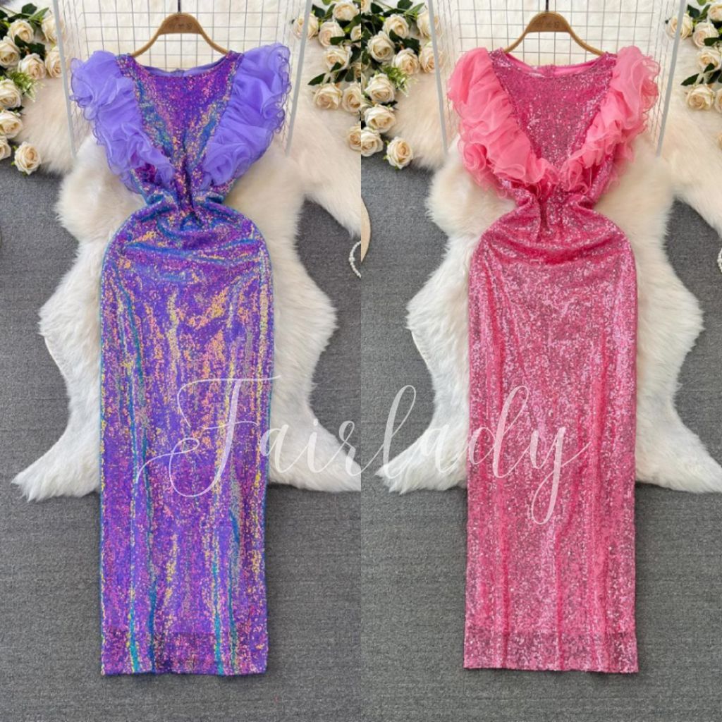 [READY STOCK] LD 74-98 Caria Sequin Maxi Long Dress Gaun Pesta Korean Style Premium Fairlady 04/09