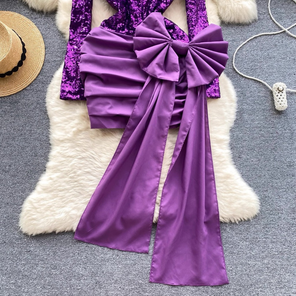 [READY STOCK] LD 88-100 Clara Purple Mini Sequin Dress Korean Style Premium Fairlady 10/07