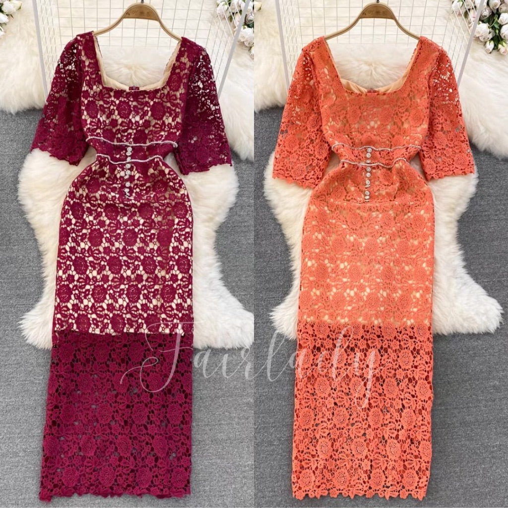 [READY STOCK] LD 90-92 Erica Brukat Dress Diamond Cangkang Korean Style Premium Fairlady 20/2